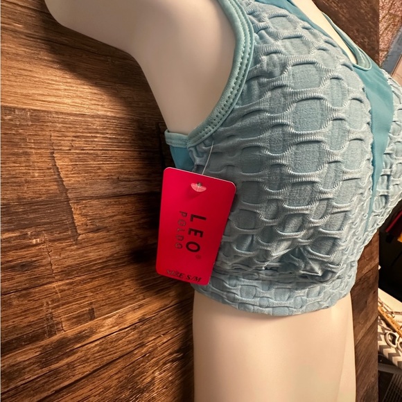 Leo Poldo Blue Racerback Sports Bra with Textured Design Size S/M - Picture 4 of 6